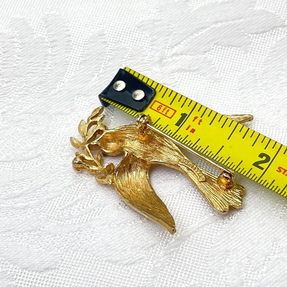Vintage Marvella Bird w/ Olive‎ Branch Brooch w/ Faux Pearls and Rhinestones